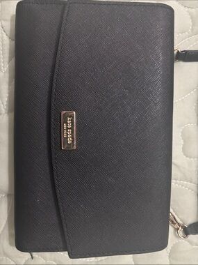 kate spade Black Saffiano Leather Wristlet with Gold Plaque